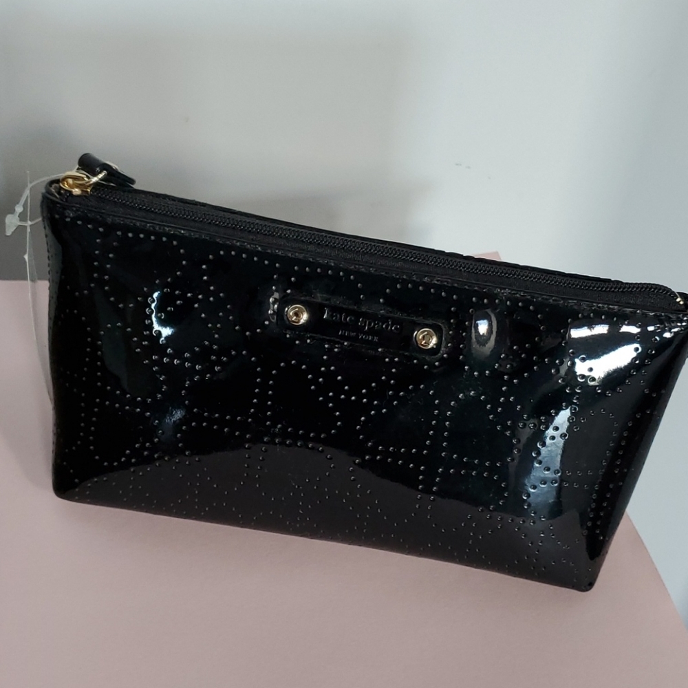 Kate Spade Black punched heart make up bag